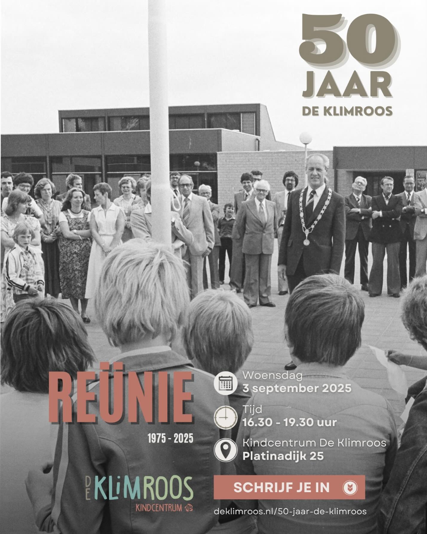 📣 𝐈𝐍𝐒𝐂𝐇𝐑𝐈𝐉𝐕𝐈𝐍𝐆𝐄𝐍 𝐆𝐄𝐎𝐏𝐄𝐍𝐃

Je kunt je vanaf nu inschrijven voor de reünie van De Klimroos op woensdag 3 september 2025 ter ere van ons 50-jarig bestaan! 

Inschrijven kan hier: www.deklimroos.nl/50-jaar-de-klimroos. De kosten bedragen €15,50.

Graag tot dan! 🥳